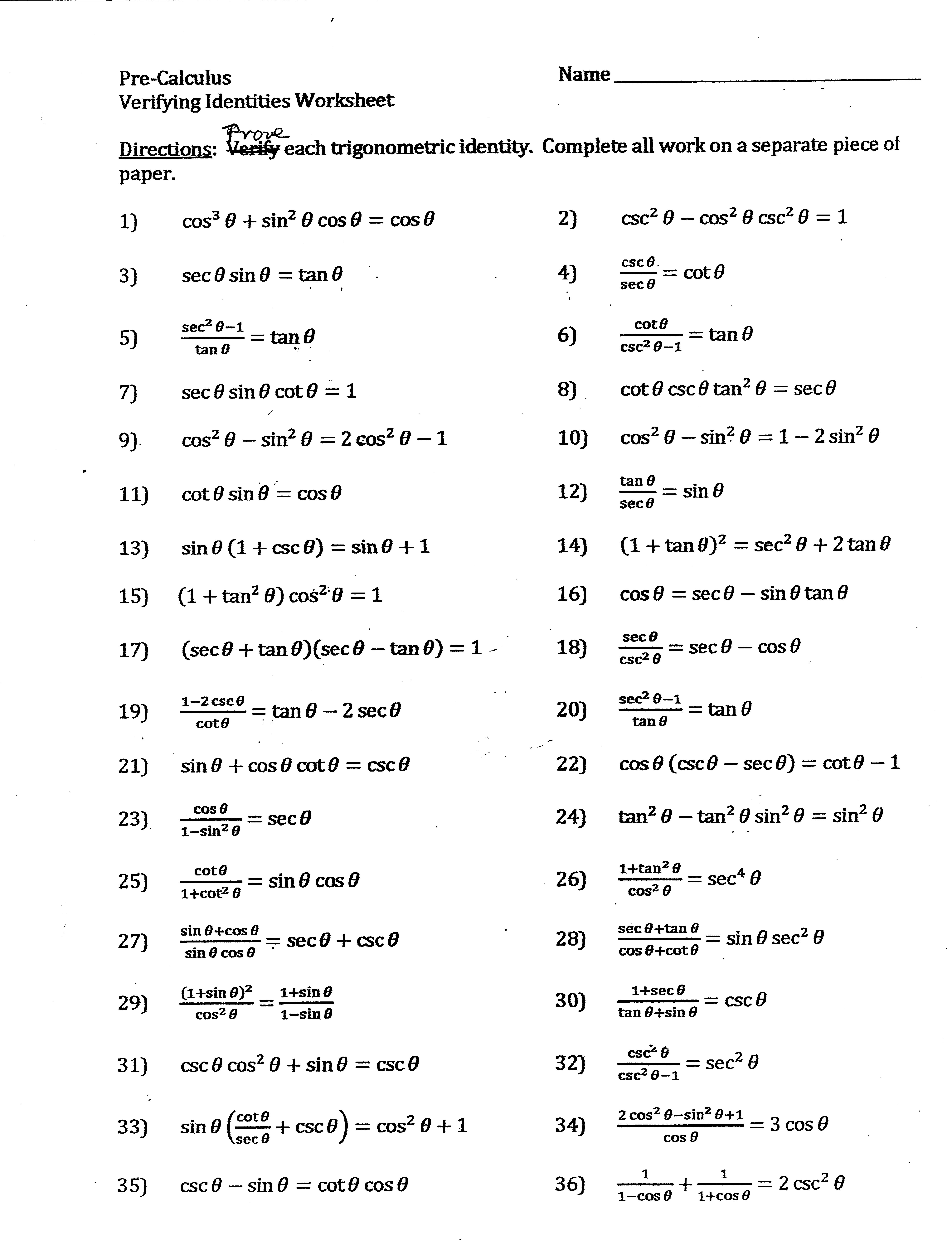 Solve Trig Equations Worksheet